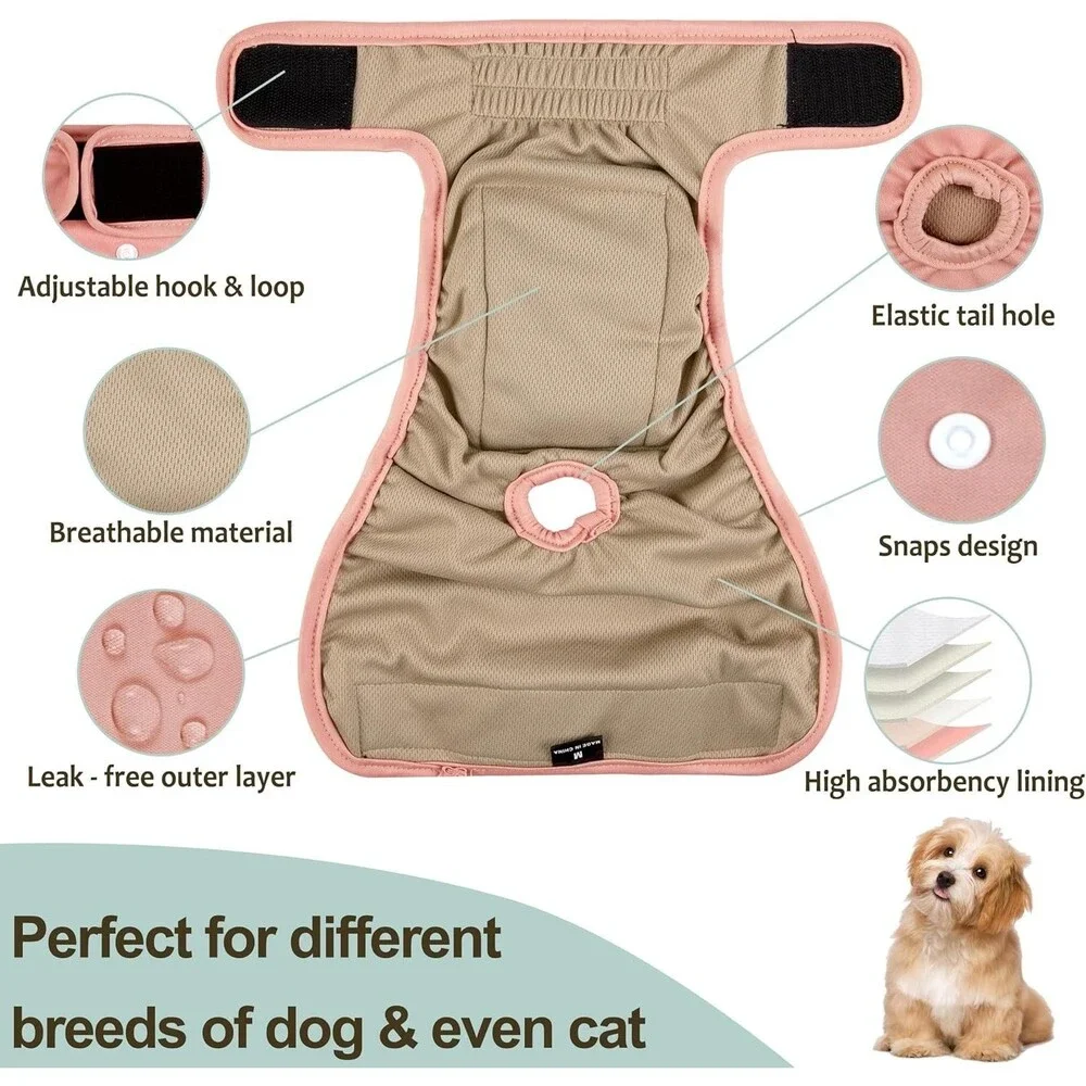 Grecle Washable Female Dog Diaper, 3 Colors, Reusable, Medium - 12/15